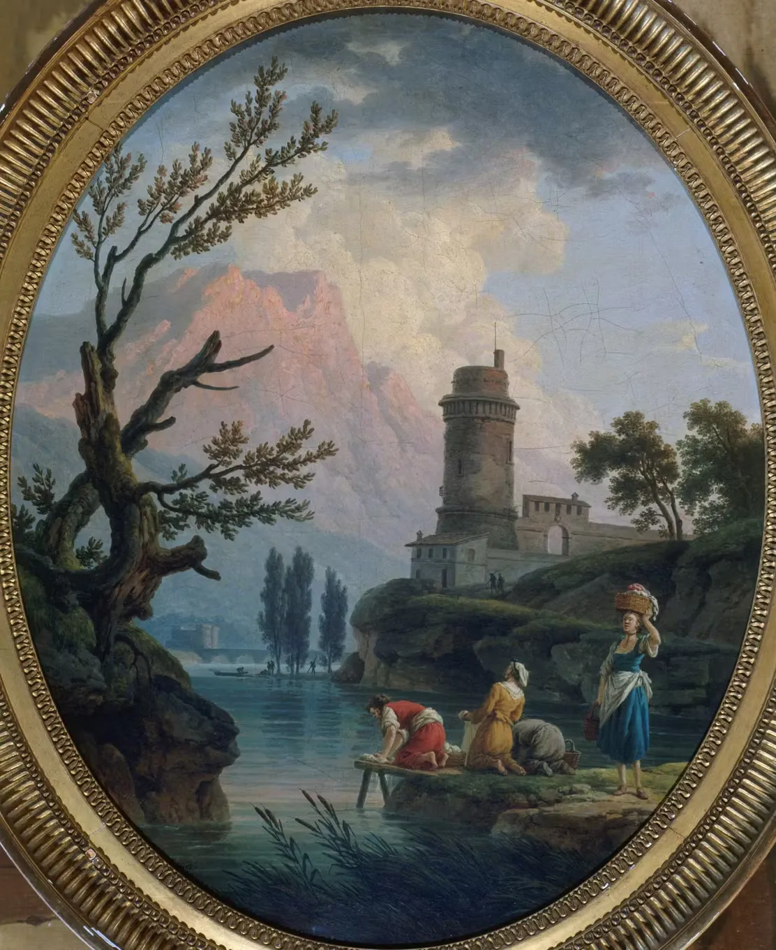 a painting of a landscape by Claude-Joseph Vernet, titled Paysage avec lavandières