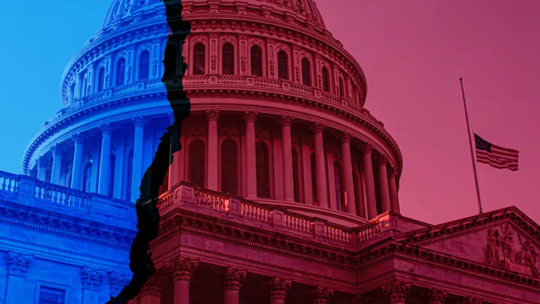 capital building in blue and red wash 
