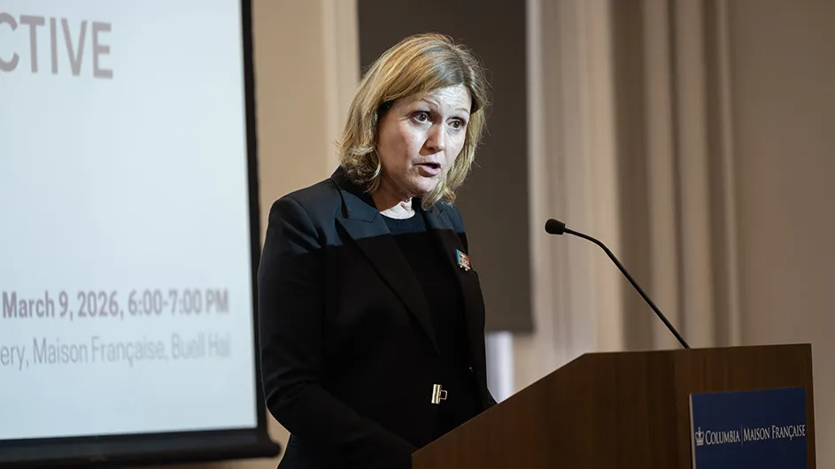 Yaël Braun-Pivet, president of the French National Assembly, at Columbia Maison Française. Photo by April Renae.